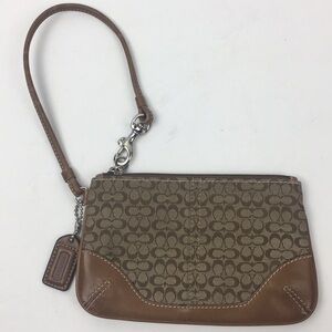 Coach Brown Signature Leather Trim Wristlet